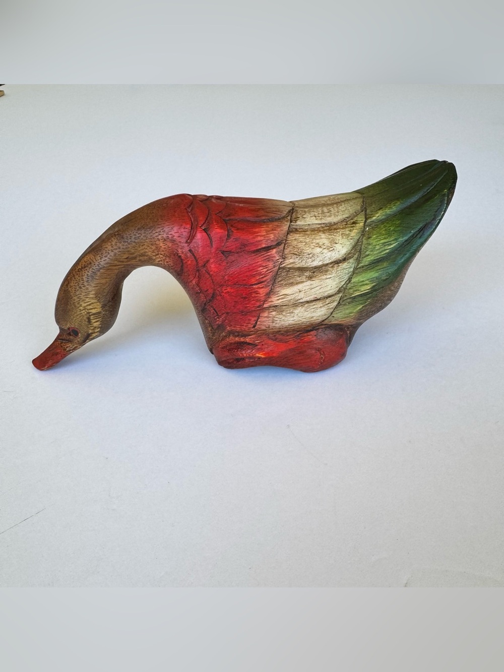 Vintage Hand Painted & Carved Wooden Duck Mallard Multicolor Figure